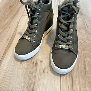 GUESS Olive High-Top Sneakers with White Sole 2 & 3/4” height added on back
